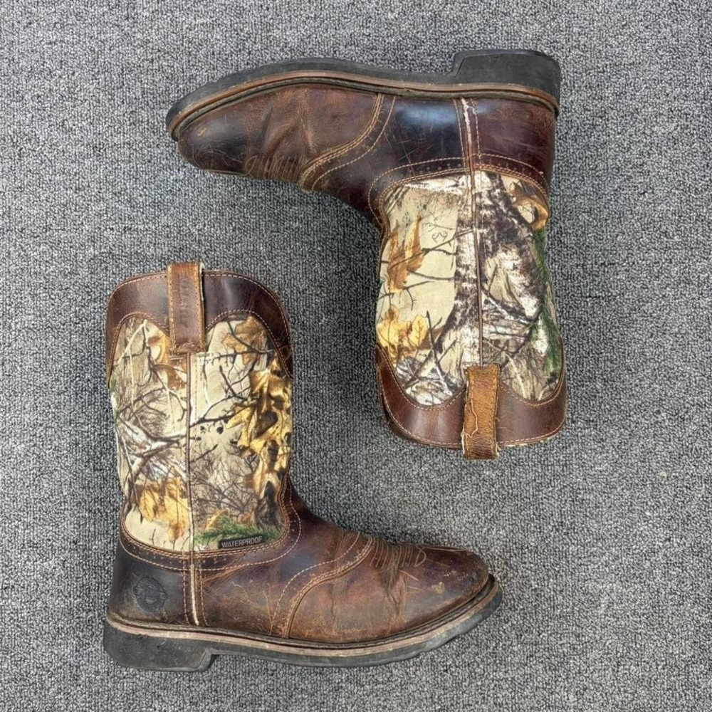 Justin Boot Realtree Camo Waterproof Brown Leather Western Cowboy Work Boots 12